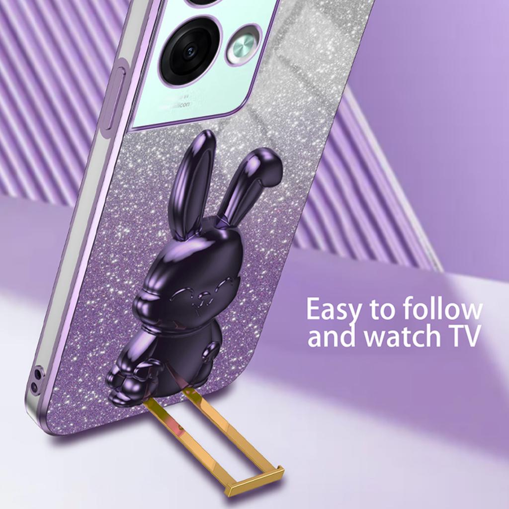 For Oppo Reno8 Pro+ 5G (Global Version) Phone Case Pull-out Kickstand PC+TPU Anti-shock Rabbit Cover
