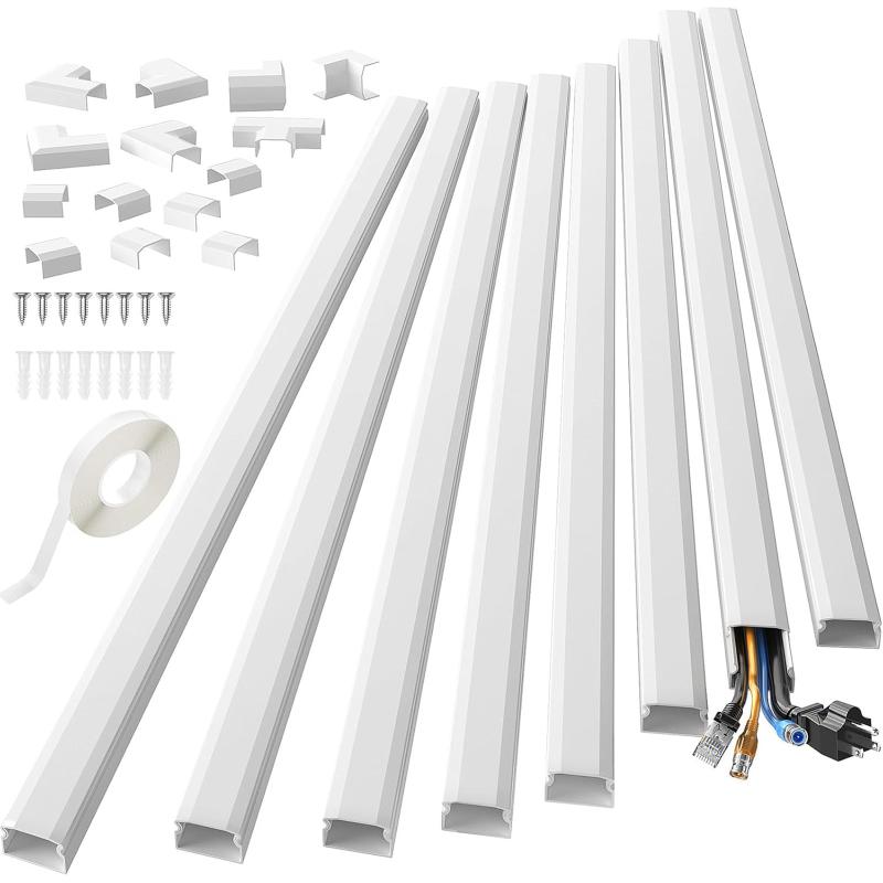 TV Wire Cable Concealer 10PCS Raceway Kit Wall Cord Cover Set for Home Office Safety Tidy Solution
