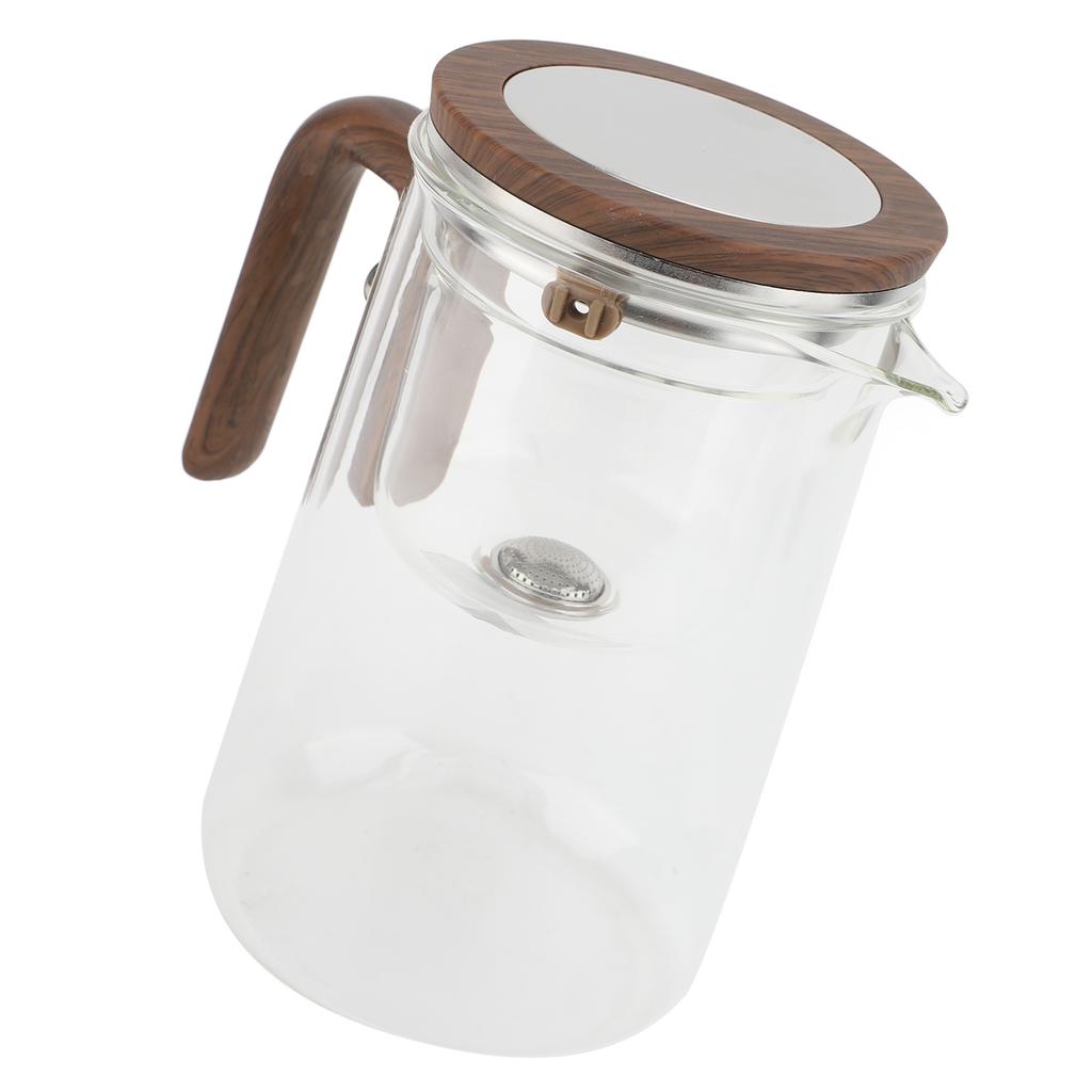 Water Separation Glass Teapot with Strainer 800ml Clear Tea Pot with Wooden Handle Secure Lid Magnetic Switch