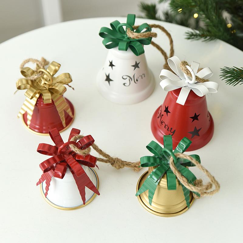Iron Art Bell with 3D Bow & Hemp Rope - Christmas Tree Ornament & Home Decoration