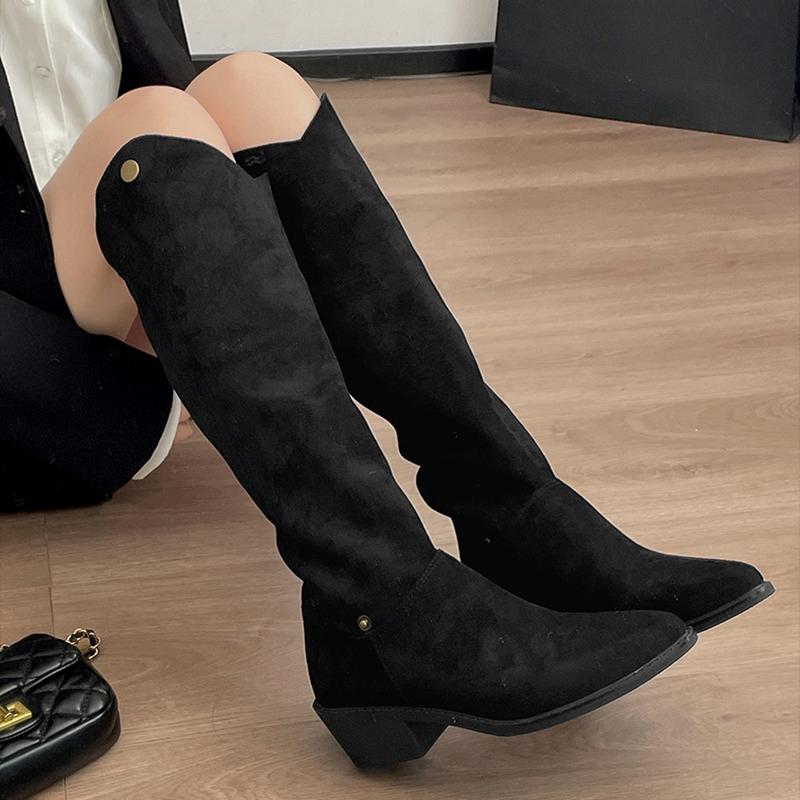 Fashion Vintage Design Women Knight Boots Fashion Pointed Toe Long Booties 2025 Autumn Winter Shoes Zapatos De Mujes