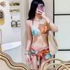 Vacation Bikini Sexy Spicy Girl Style Small Bust Gathering Personalized Print Split Bikini Three-piece Women's Swimsuit