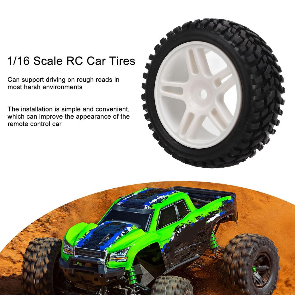 4PCS RC Car Wheels Pentagram Designed Rubber Plastic RC Car Tires Set for 1/16 Car Models Replacement Black