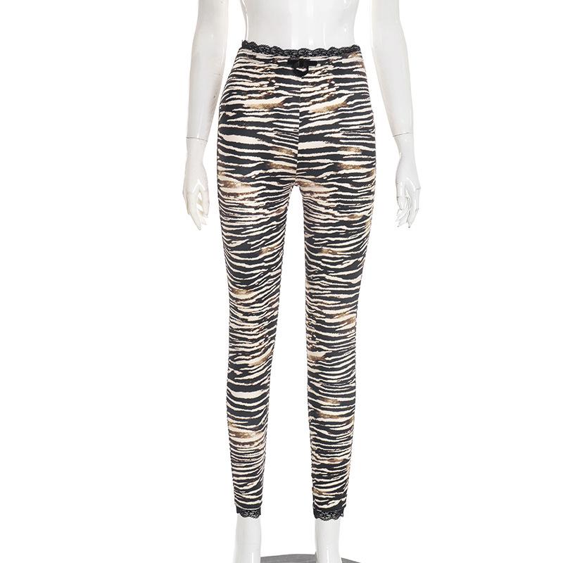 European Autumn Women s Printed Lace Trim Leggings M
