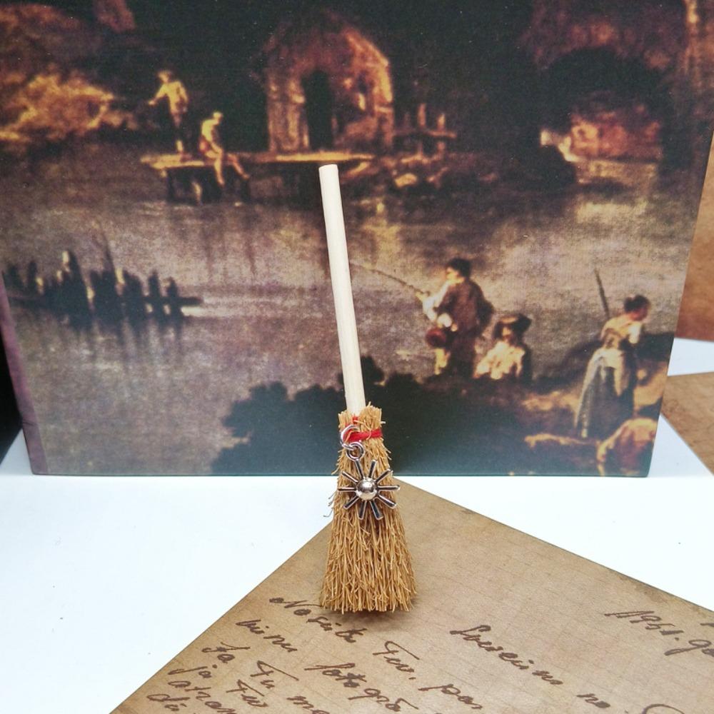 Spider Ghost Halloween Broom Wooden Red Rope Broom Mini Broom Pendant  Halloween Festival