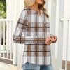 Women's Casual And Fashionable T,shirt With Plaid And Striped Print, Round Neck And Long Sleeves.
