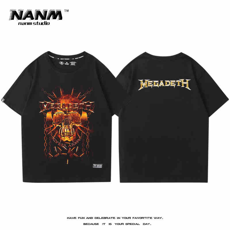 2024 MEGADETH Metal Band Short Sleeve T-shirt Men's and Women's New Summer Cotton Street Rock Trend Print Half Sleeve