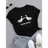 Women's Cute Goose Bumps Graphic T-Shirt White Grey Two Geese Facing Each Other Print