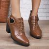 Front Lace-up Short Boots South East Asia Large Size Short Boots Women's Autumn and Winter New European and American Thick Heel High Heel