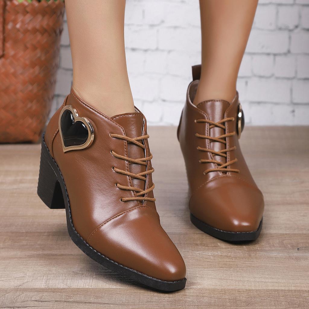 Front Lace-up Short Boots South East Asia Large Size Short Boots Women's Autumn and Winter New European and American Thick Heel High Heel