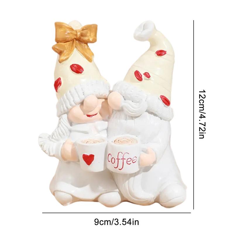 Gnome Couple Statue Coffee Gnome Table Ornament Collectible Figurine Resin Art Sculpture For Indoor Outdoor Home Decoration