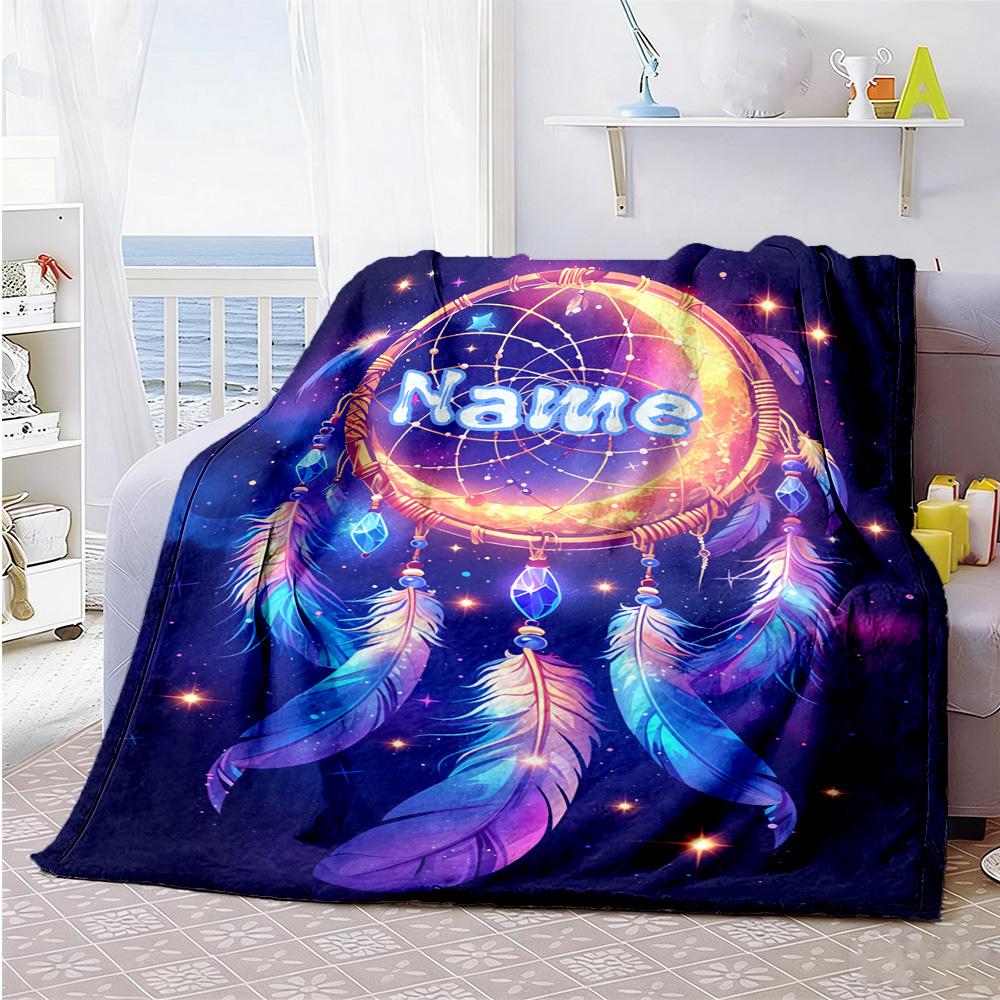 Dreamcatcher Moon Stars Colorful Customize Your Name Blanket Throw Customizable Blanket Ultra-Soft for Bed Sofa Chair Office Chair