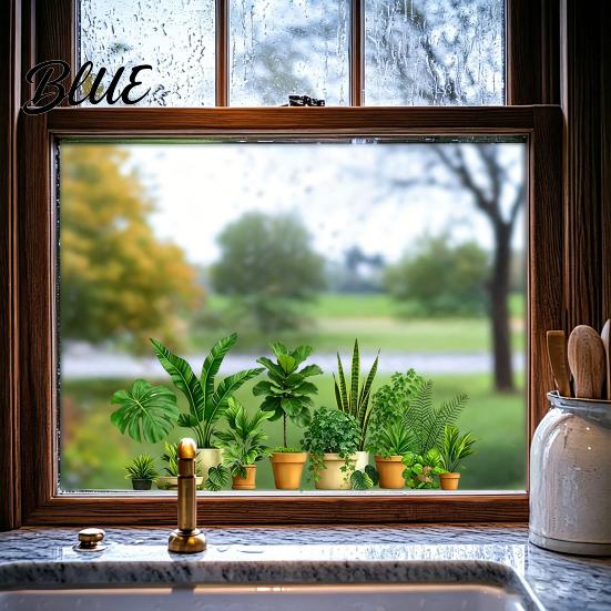 Balcony Window Decal Adsorption No Sticker Plant Green Static Glass Clings Electrostatic Fiddleleaf Fig Glue Reusable Privacy Decor for