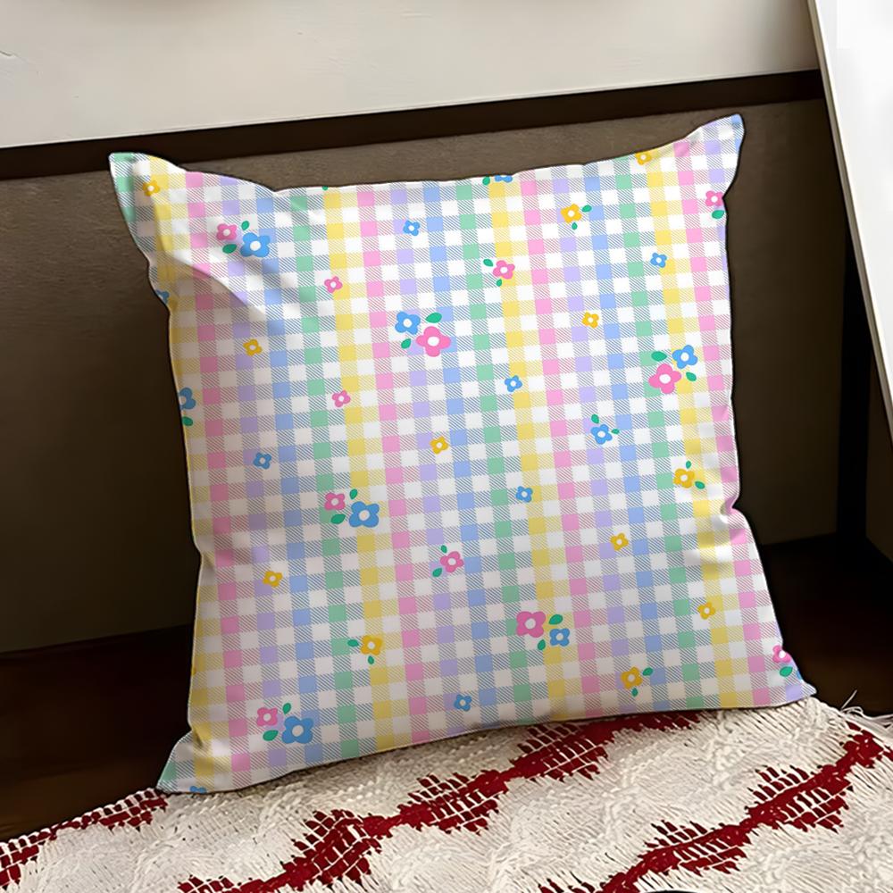 Bright Spring Pastel Gingham Cushion Cover Reversible Soft Durable Pillow Cover Home Car MultiScene Use for Daily Comfort
