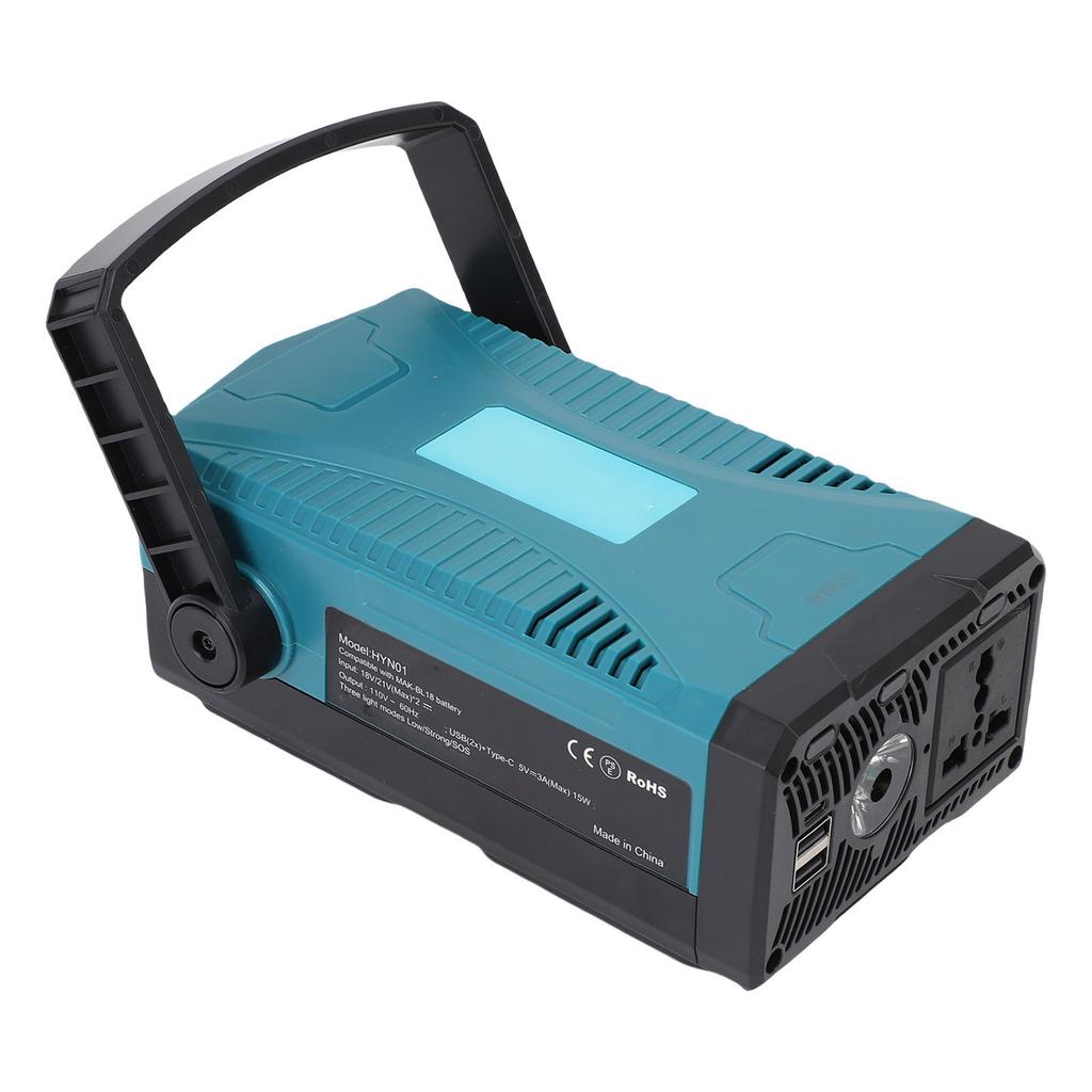 150W Power Converter DC18V to AC110V Sine Wave Inverter with 1 Socket 2 USB A Ports and 1 USB C Port Blue US Plug
