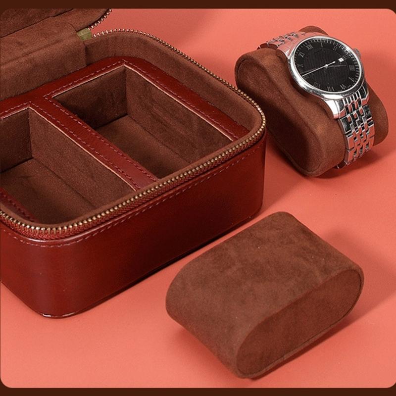 Elegant PU Leather Watch Case 2 Slots Timepieces Organizer Fashionable Watches Travel Pouch for Jewelry Enthusiasts