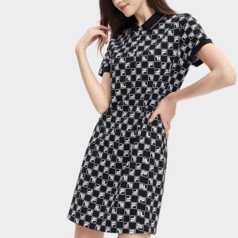 FILA All Over Logo Print Casual Polo Dress Women Dresses F51W429314AZB