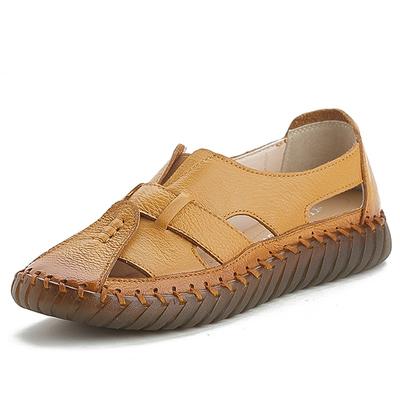 Fashion Genuine Leather Women Flats Hollow Woman Shoes Summer Women's Loafers Breathable Beach Female Sandals Big Size 2024