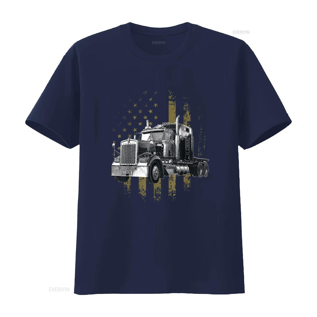 Kierowca Ciężarówki Amerykańska Flaga Duża Ciężarówka Ciągnik Siodłowy Kierowca Ciężarówki Koszulka Czarna 4X Duży vintage Wypłukana Wszechstronna moda graficzna