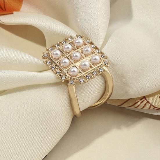 Square Faux Pearl Scarf Ring Rhinestone T-shirt Tie Clip Shawl Silk Scarves Ring Wrap Holder Clasp Slide Buckle Women Clothing Accessories