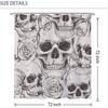 Skull Gothic Skeleton Shower Curtain, Goth Black Floral Rose Decor For Bathroom, Halloween Artistic Waterproof Washable