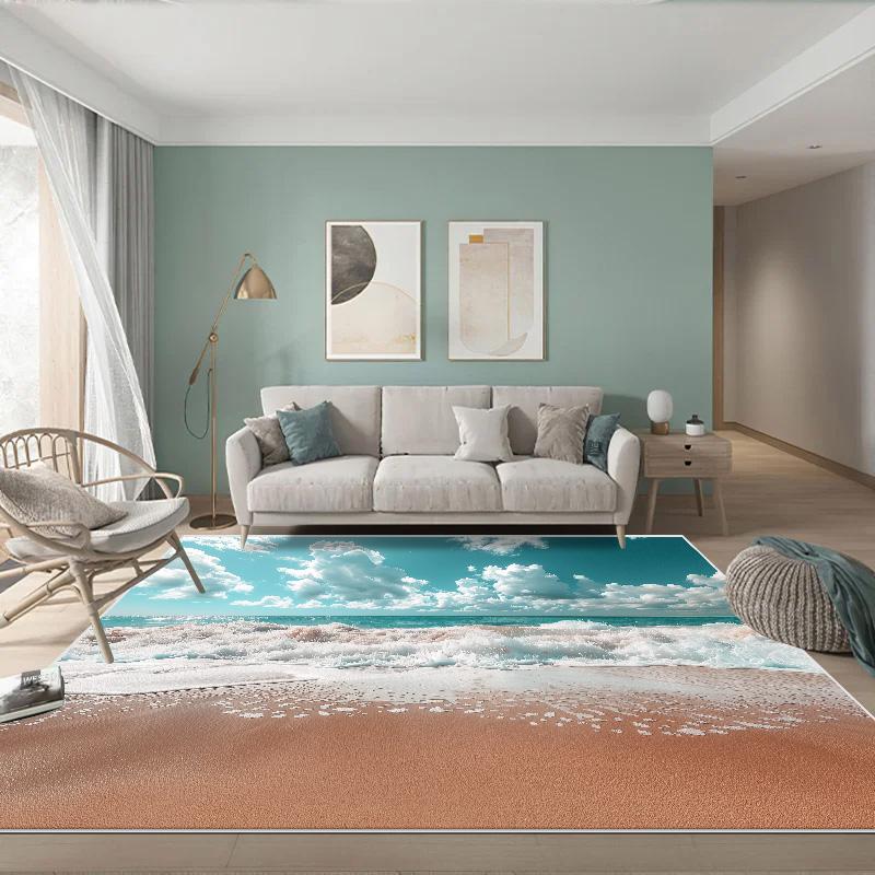 3D Sea Wave Large Rug for Living Room Children Room Sandy Beach Carpet Home Bedroom Creative Kids Room Non-slip Floor Mat Tapete