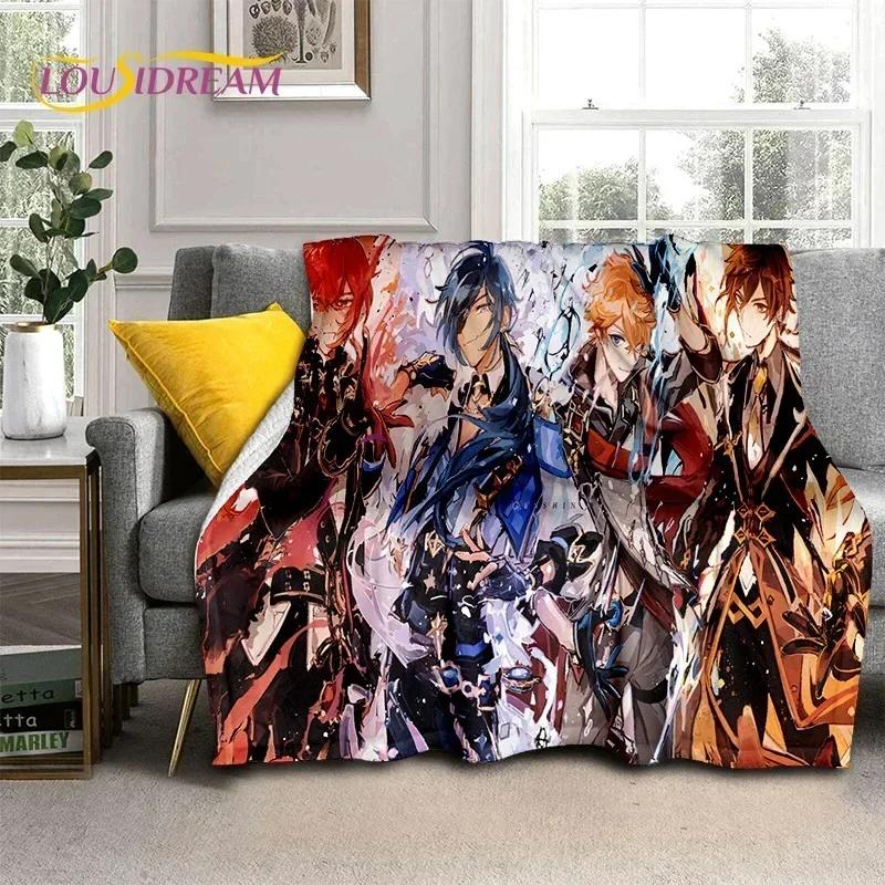 3D Niedliche Genshin Impact Cartoon Spiel Weiche Flanelldecke für Betten Schlafzimmer Sofa Picknick, Überwurfdecke für Outdoor-Freizeit Nickerchen Geschenk