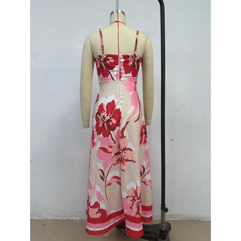 Women's Holiday Chic Slim Floral Print Halter Dress