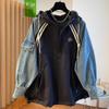 Oversized Sweatshirts for Women Patchwork Denim Streetwear Y2k Tops Ropa Mujer Hooded Contrast Color Vintage Hoodies