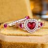 Female White Red Zircon Stone Heart Engagement Ring Set Vintage Rose Gold Color Bridal Wedding Bands Party Jewelry For Women