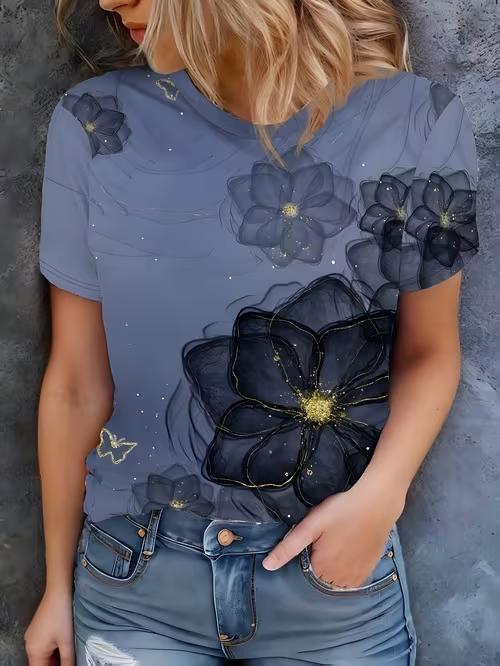 

Fashion Women Color Gradient Print T Shirt Funny Casual O-neck Short Sleeves T-shirt Summer Female Tee Shirt 8XL бонді синього кольору