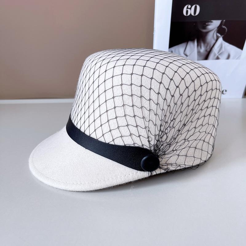 Toamnă iarnă nouă pălărie albă de lână ecvestră doamnă temperament fire net liber cumpărături joacă pălărie cavaler pălărie la modă