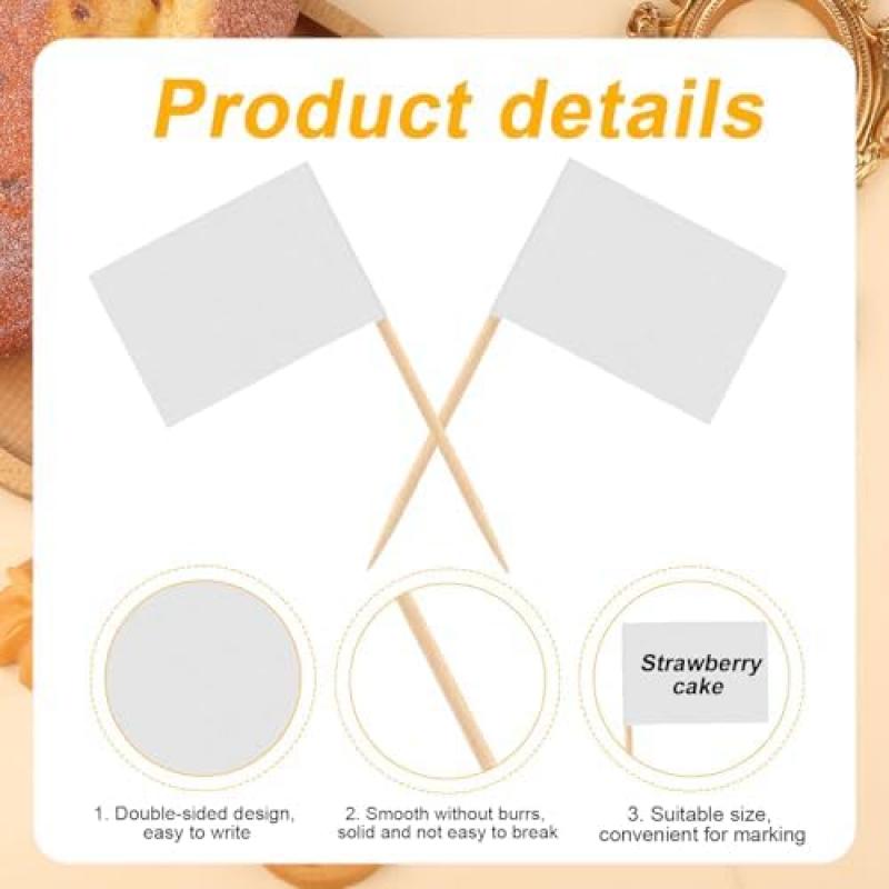 100pcs Colorful Blank Toothpick Flags, 10 Colors Rectangular Food Toothpick Flags, Solid Color Toothpick Labels for Party Cupcakes Appetizers Decor