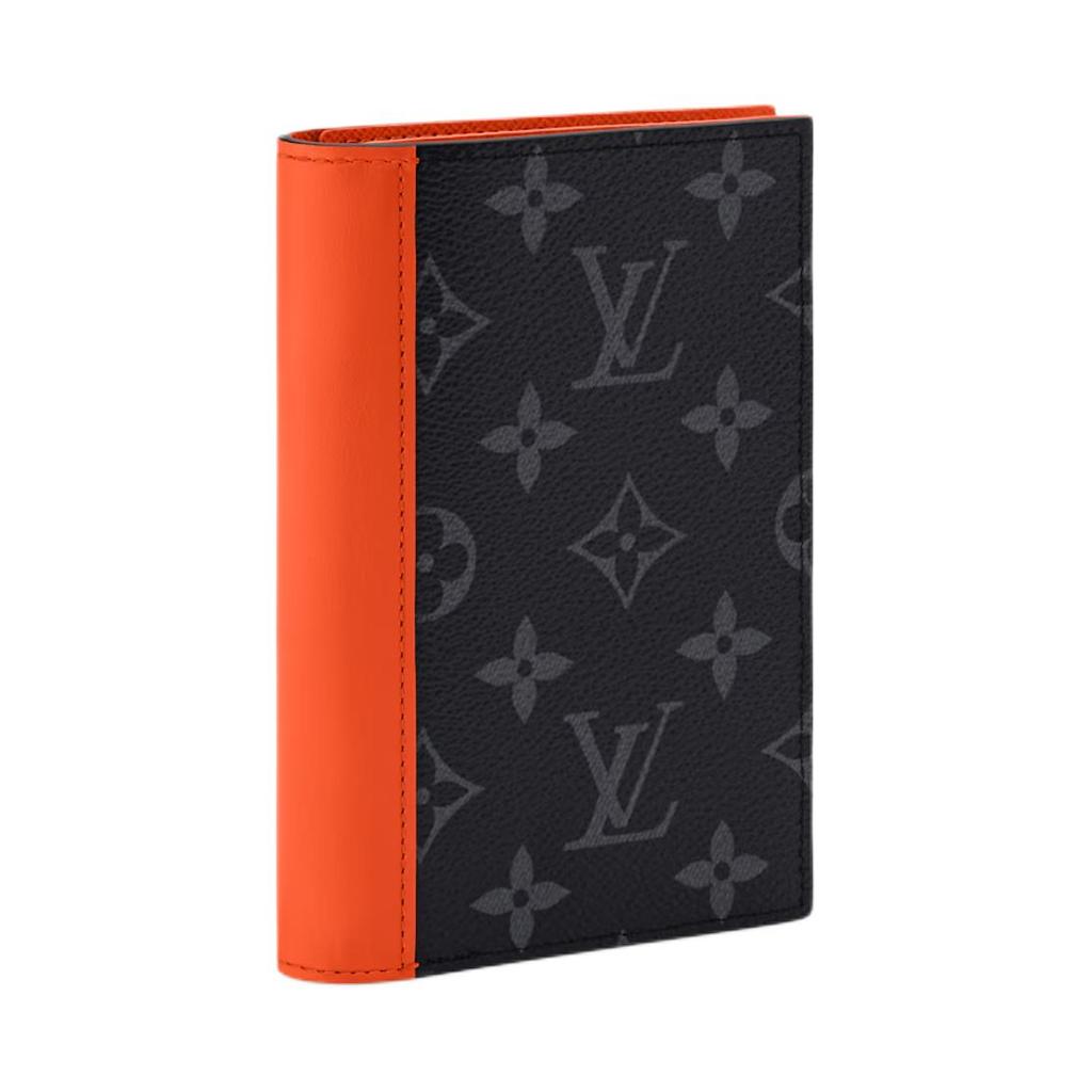 Louis Vuitton Monogram Eclipse Logo Color Block Design Coated Canvas Passport Holder Men Accessories Orange M25838