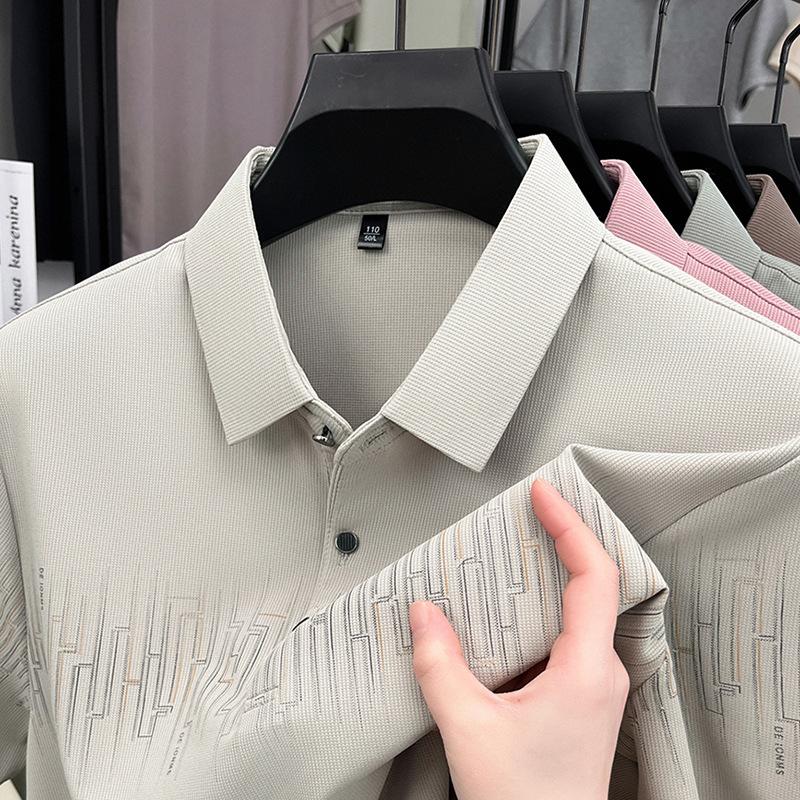 Lapel Men'S Polo Shirt Casual Men'S Printed Short Sleeve Bottom Shirt Spot