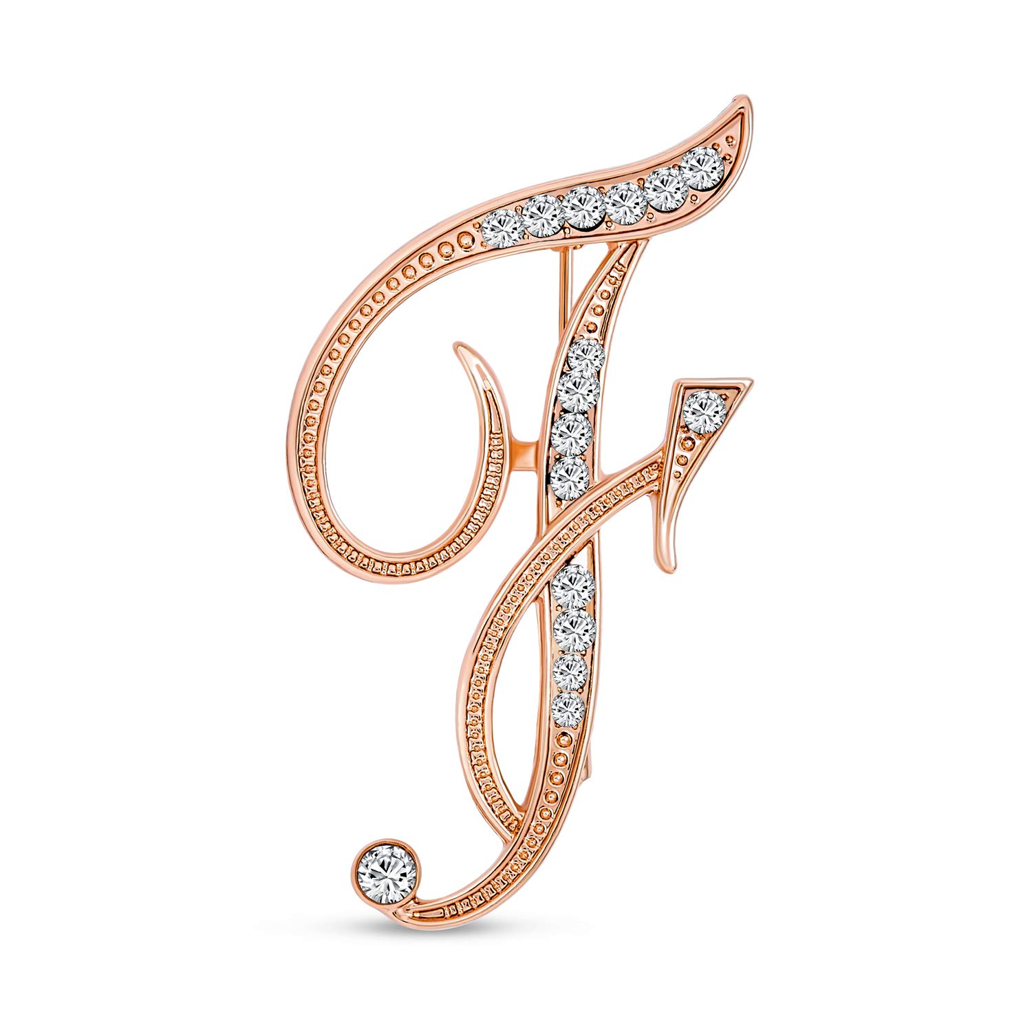 

Crystal Pink Gold Plated Bijou English Capital Letter Alphabet F Large Initial Brooch [Bling Jewelry]