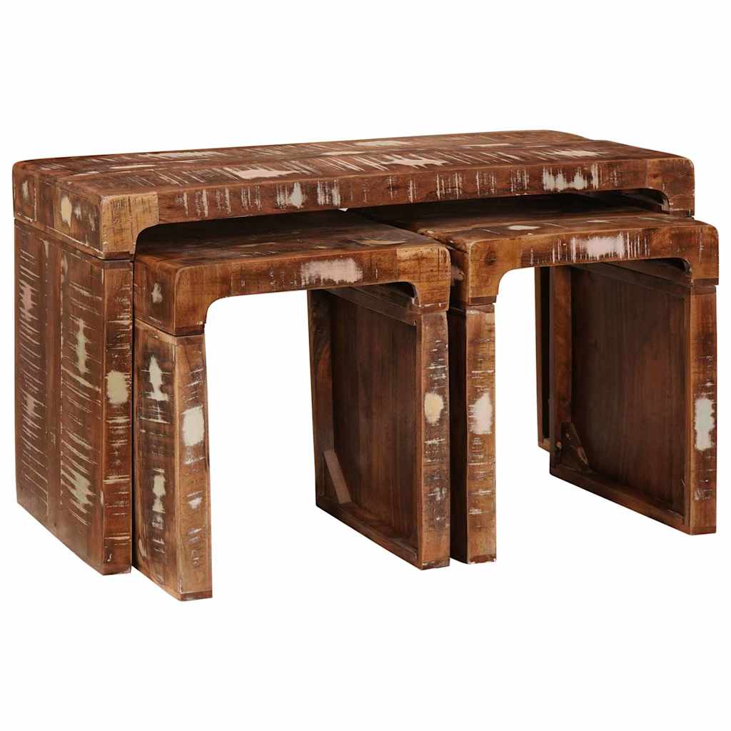 Nesting Table Set 3 Pcs Brown Solid Upcycled Wood