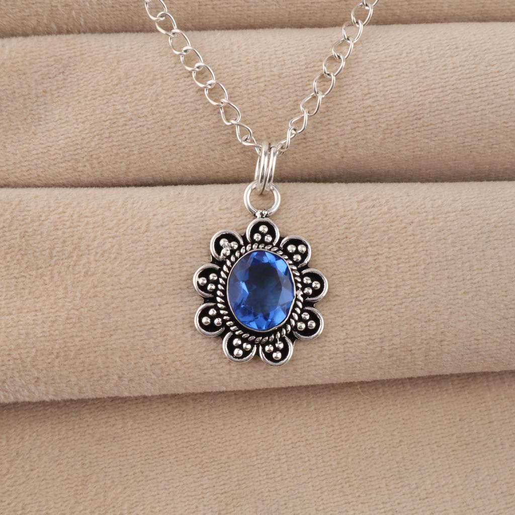 Tanzanite Gemstone 925 Sterling Silver Handcrafted Jewelry Pendant 1.37" For Wedding Gift CP-40-3