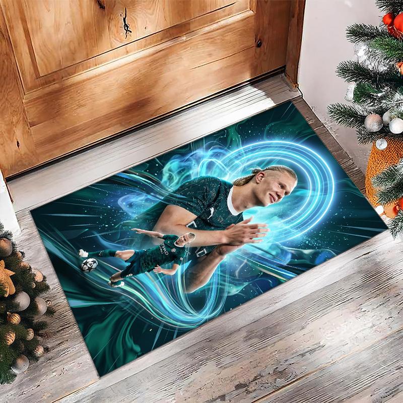 Erling Haaland Calcio Football Pattern Tappeto Morbido per Area Tappeto per Pavimento Interno Antiscivolo Tappetino Decorazione Sportiva per Camera da Letto