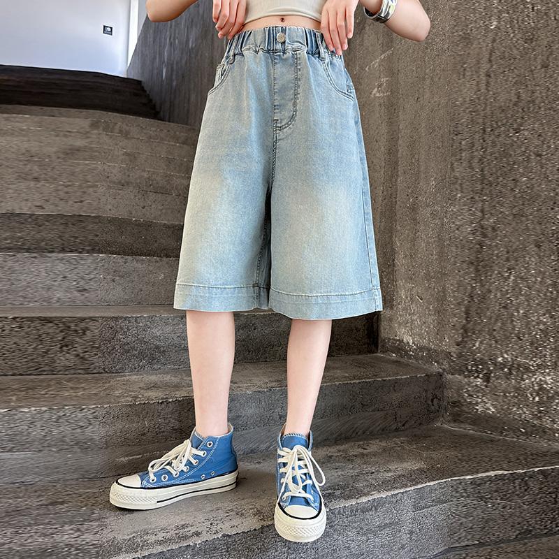 Girls' Denim Shorts Tencel Shorts Summer Thin Mid-to-large Child Shorts Girls' Pants Mid-length Pants Age 5-14 Years