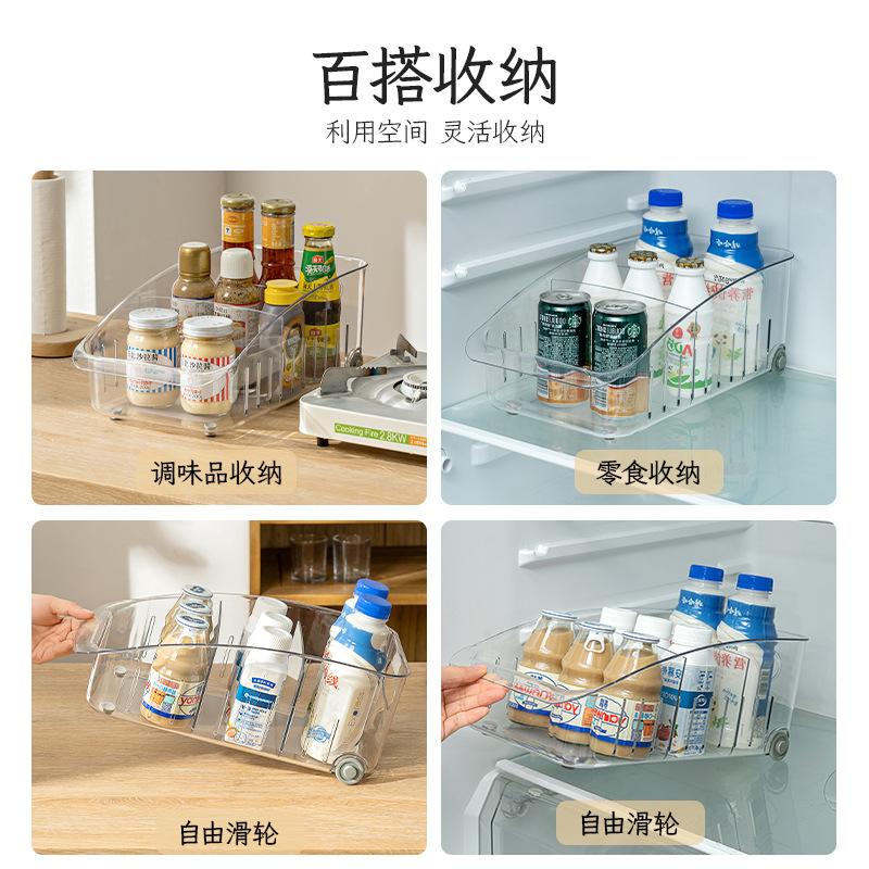 Förvaringslåda för kök i japansk stil med hjul Kylskåpsorganisatör Skåpsbehållare för Snacks Avdelare