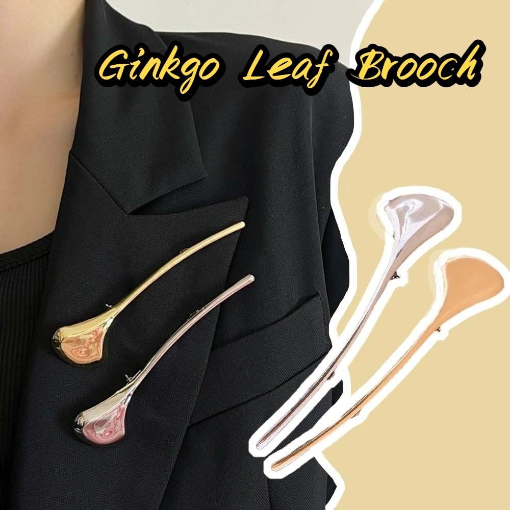 Corsage Ornament Ginkgo Leaf Brooch French Style Metal Glossy Brooch  Western-style Clothes