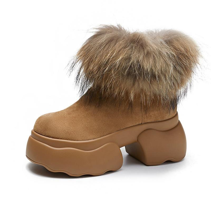 Raccoon Fur Thick-soled Snow Boots Women's Winter Shoes Winter New Thickened Velvet Cotton Boots Warm Short Boots