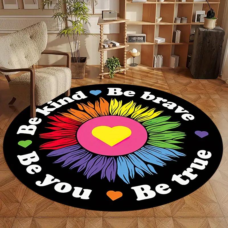Rainbow Color Flower Carpet For Home Decoration, Non-Slip And Stain-Resistant Floor Mat For Living Room And Bedroom