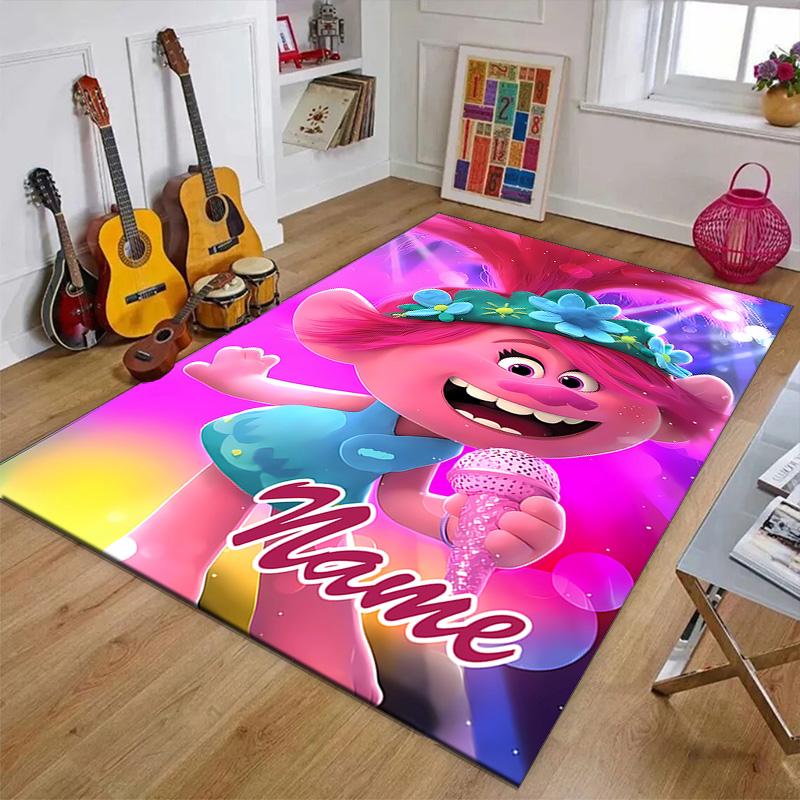 Custom Trolls Mat Personalized Name, Polyester Washable Indoor Entryway Rug, Gift for Christmas, Easter, Thanksgiving Day
