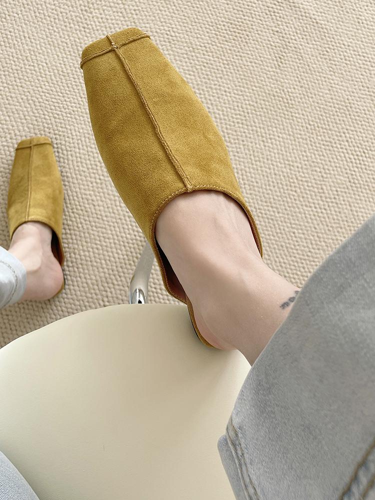 

Модная верхняя одежда Мюли с квадратным носком Повседневная обувь для женщин Ретро балетки Слипоны Французский стиль полутапочки Комфортные шлепанцы Мягкая стелька Замша 39