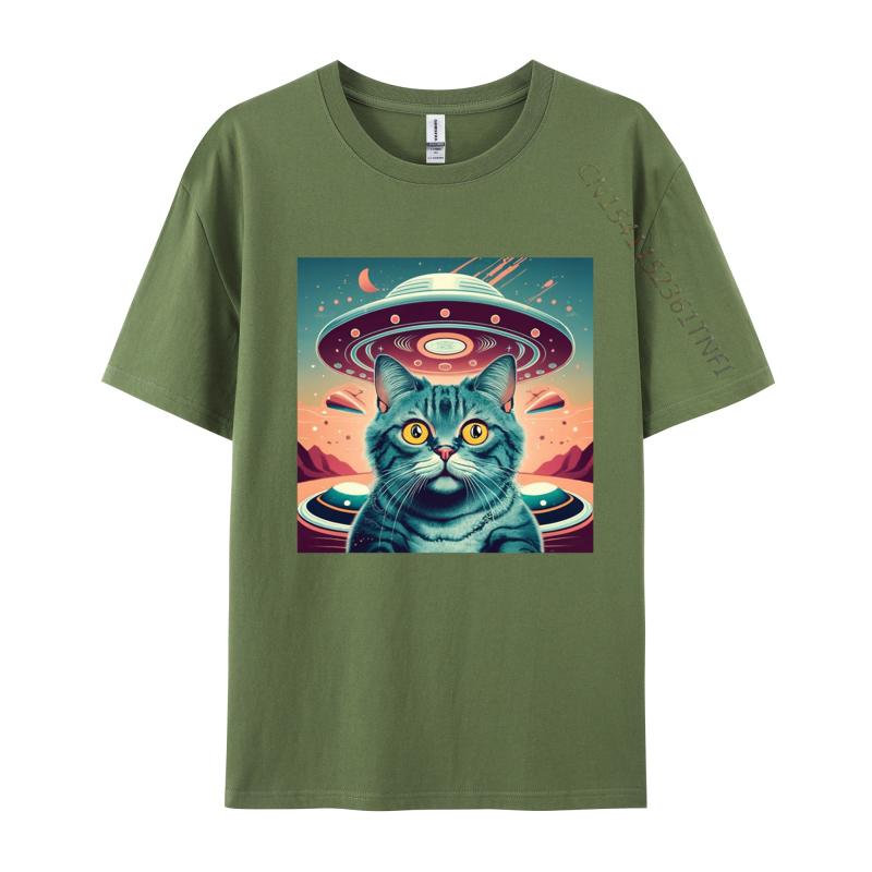 Elegant Cat Selfie Ufo Tshirt High Quality Men T Shirt Cosie Tops Shirt Unique Printed Funky Tshirt
