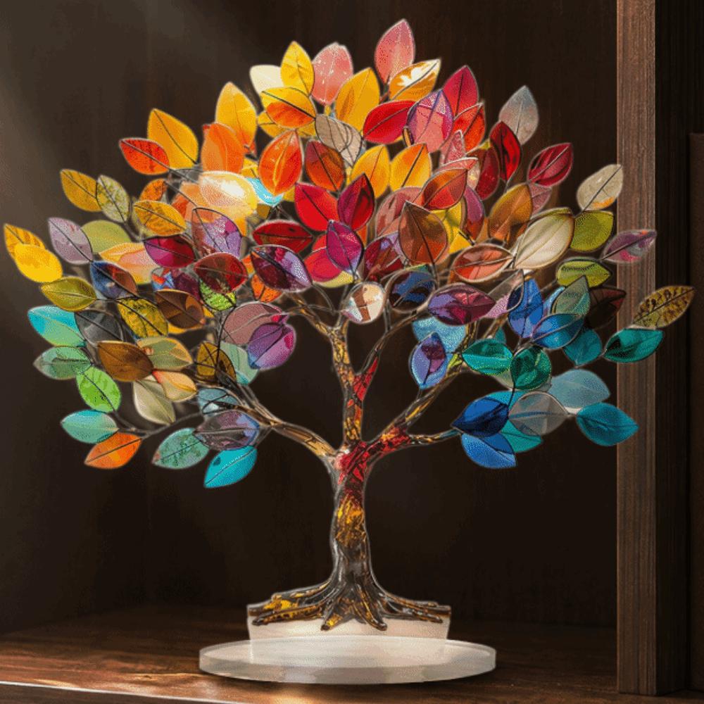 10.24x9.84in 2D Acrylic Tree Cutout Desktop Ornament Living Room Bookcase Shelf Display Piece
