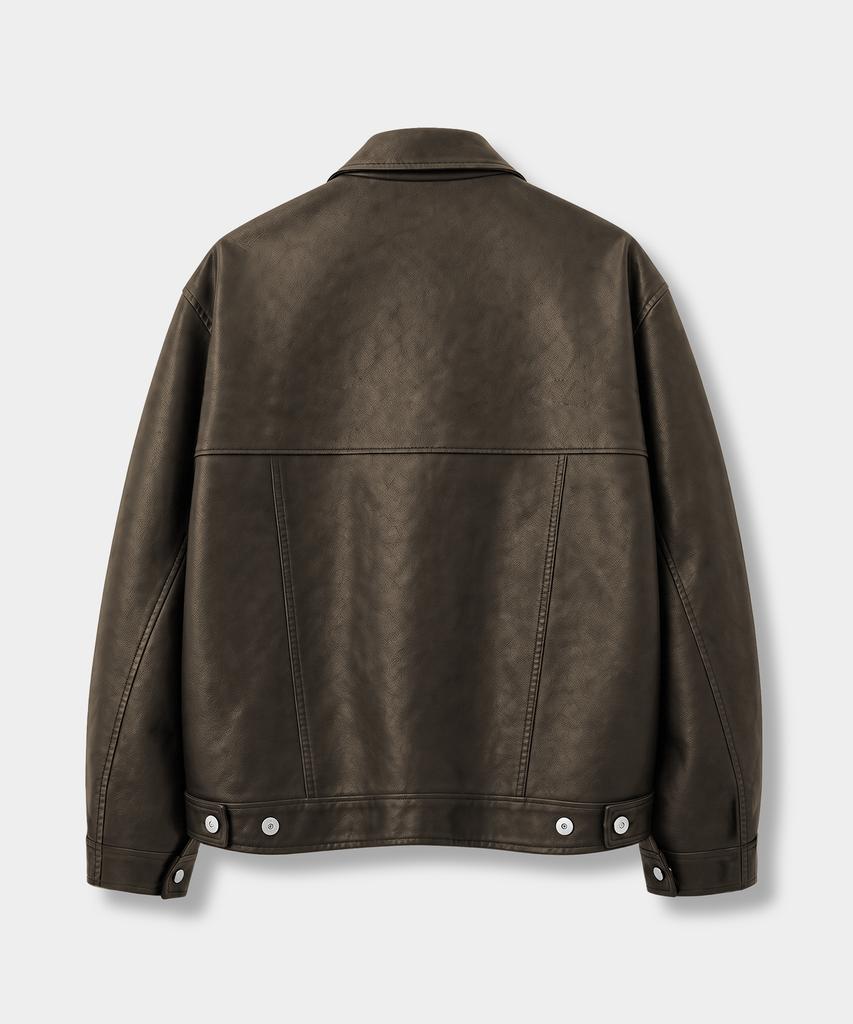 DIMITRI BLACK Faux Leather Riders Trucker Jacket_2 Color