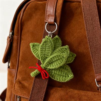 Woven Keychain Handmade Pomelo Leaf Design Lucky Charm Keychain Hand-Crocheting Decorative